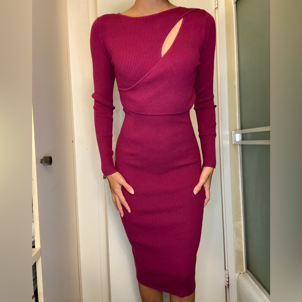 Ribbed Bodycon Midi Dress Pink